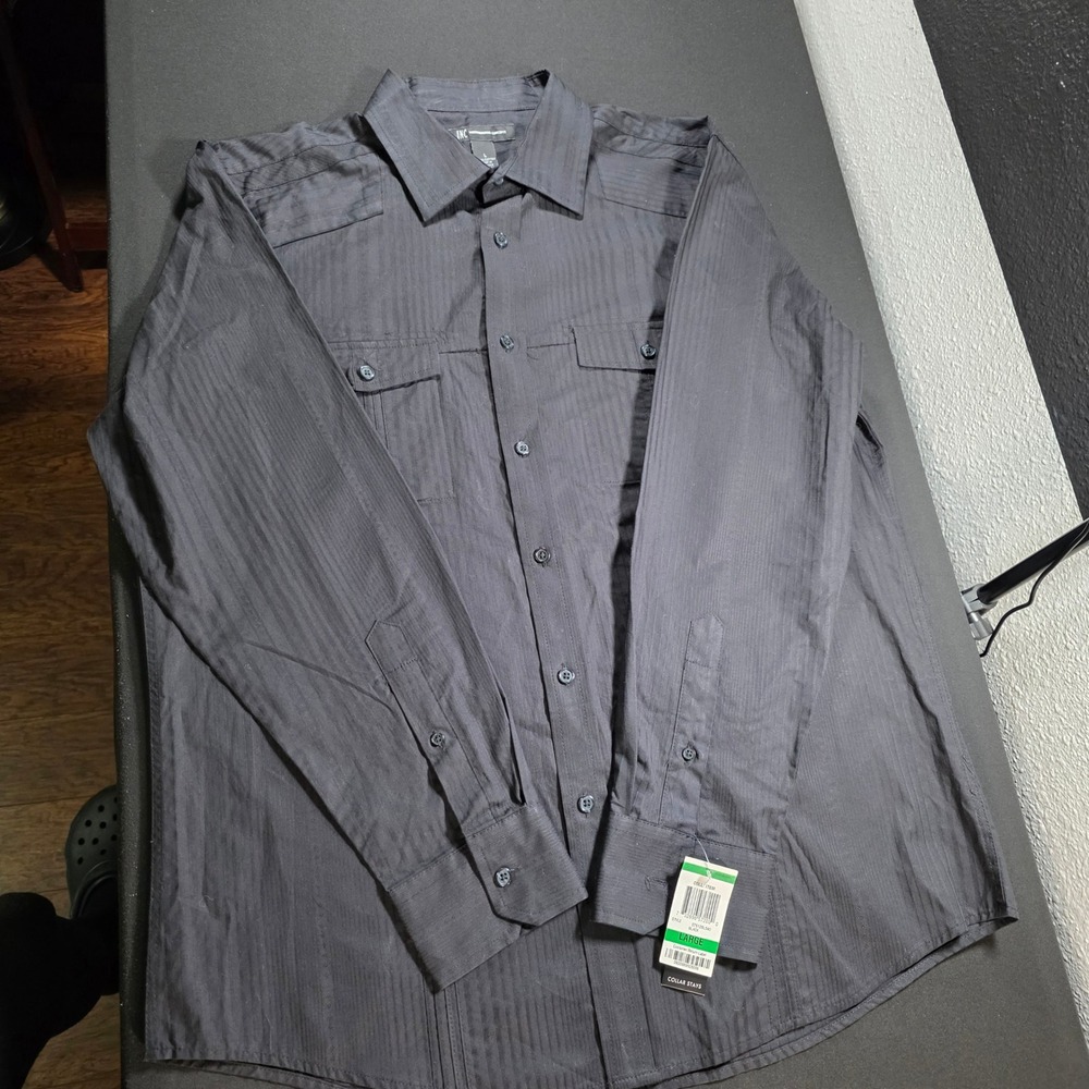 NWT INC International Concepts Mens‎ Black Striped Long Sleeve Shirt Size Large - Picture 7 of 10